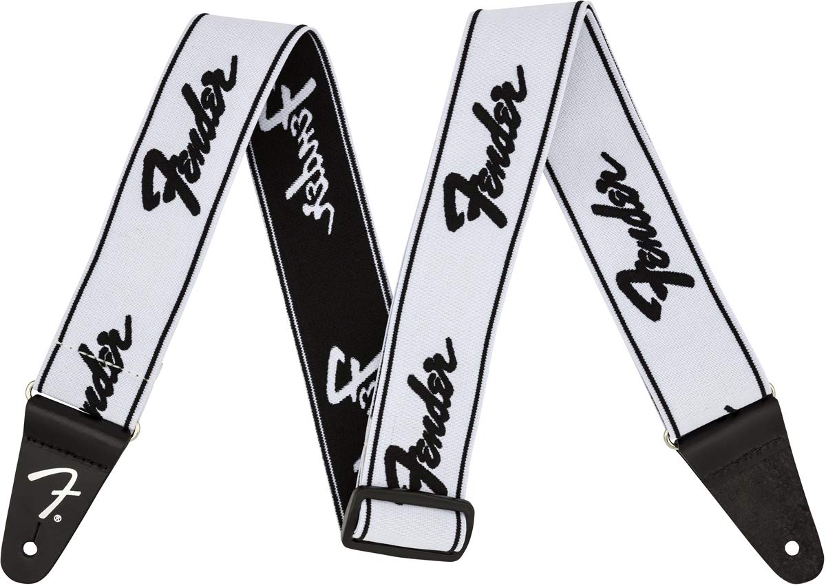 Fender Weighless Strap - Logo Running - Bianco/Nero
