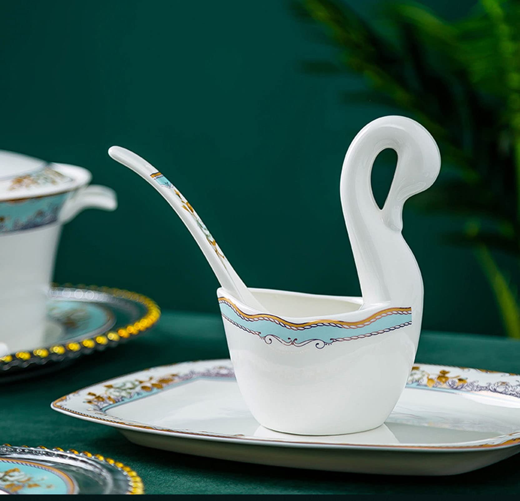 Zestaw Obiadowy, 60-Częściowy Zestaw Naczyń Obiadowych Z Porcelany Kostnej Dla 10 Osób, Komplet Obiadowy, Elegancka Zastawa Stołowa, Można Myć W Zmywarce, Seria Kwiatowa