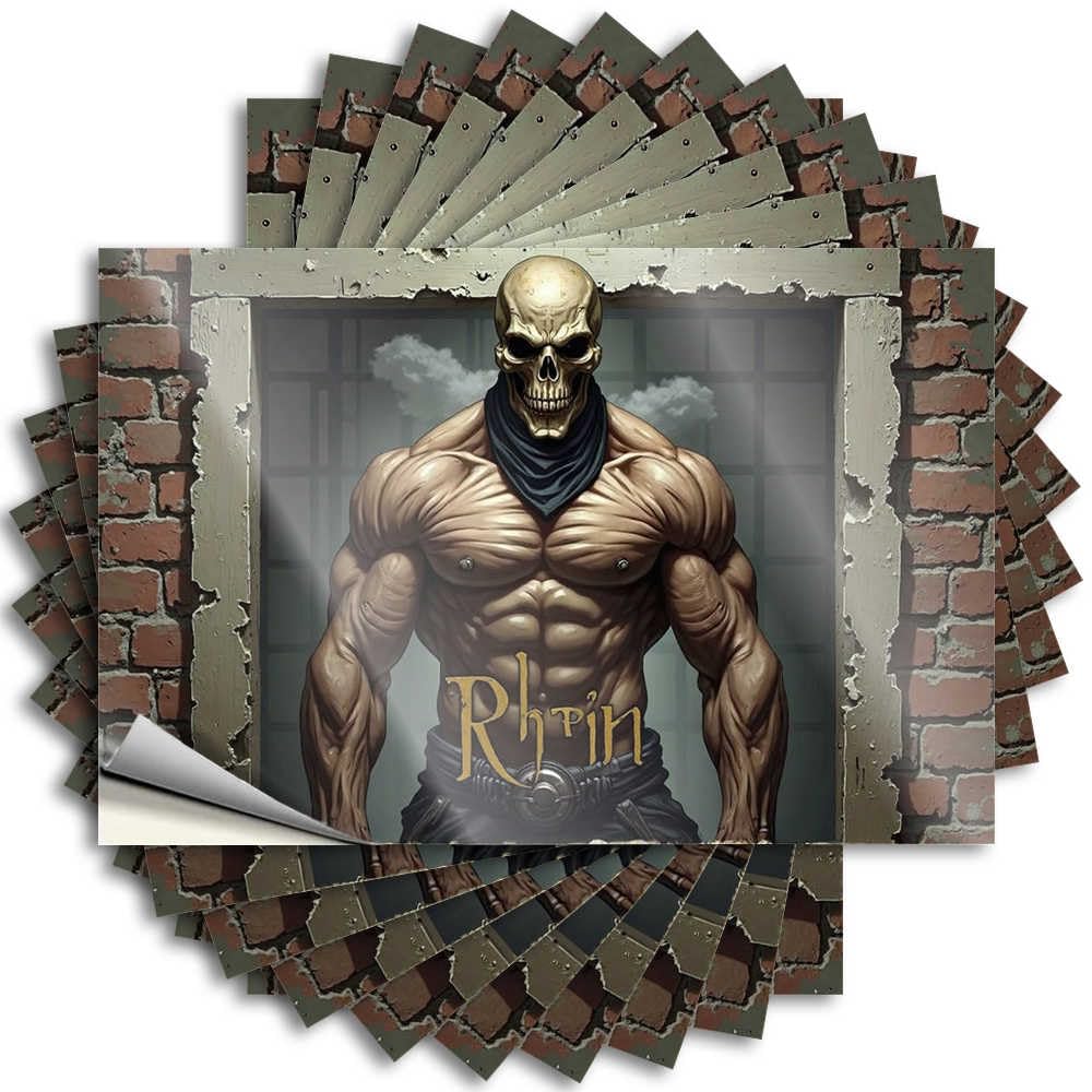 Funny Sticker Teen Boy Room Decor Peel and Stick - Rhin: The Muscular Skeleton Guardian Bottle Feminist Waterproof Vinyl for Ideas(12X18CM)