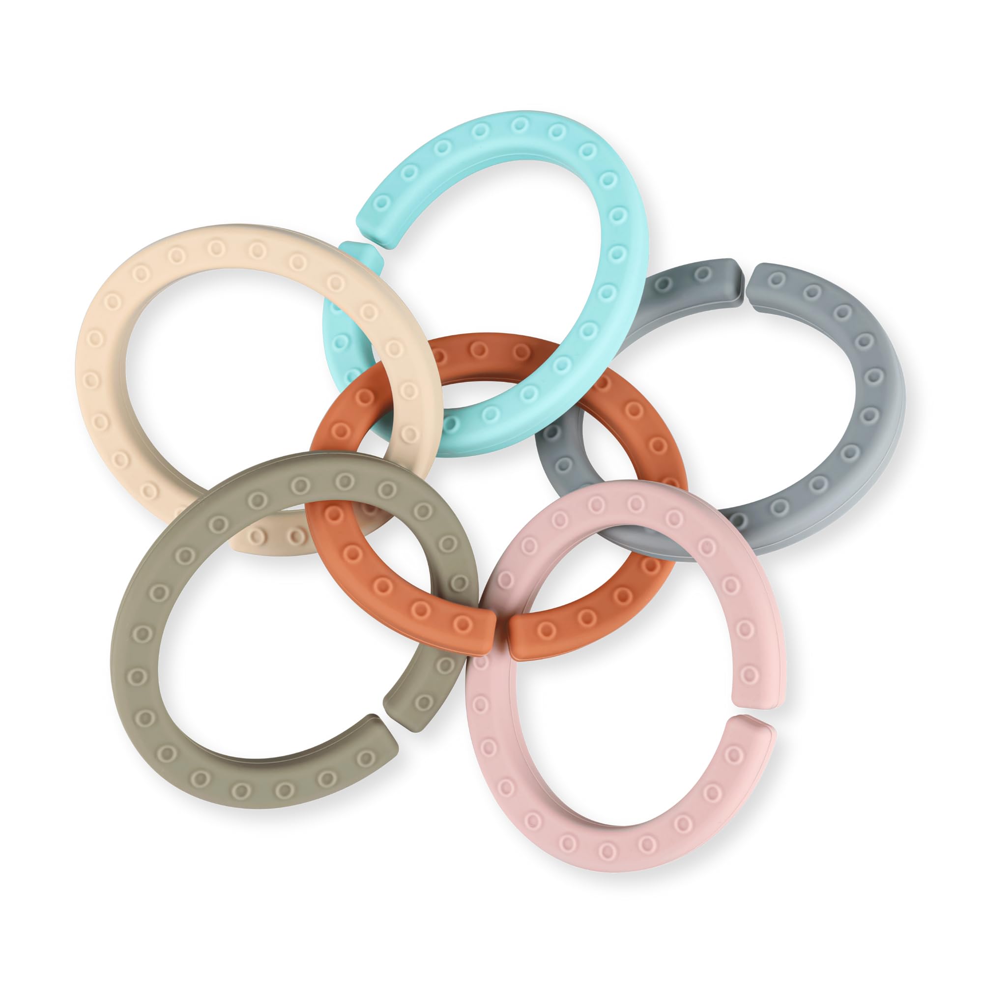 Juego de anillos enlazables para bebé, mordedores de silicona para bebés, se fijan a cochecitos, asientos de coche y más, silicona de grado alimenticio