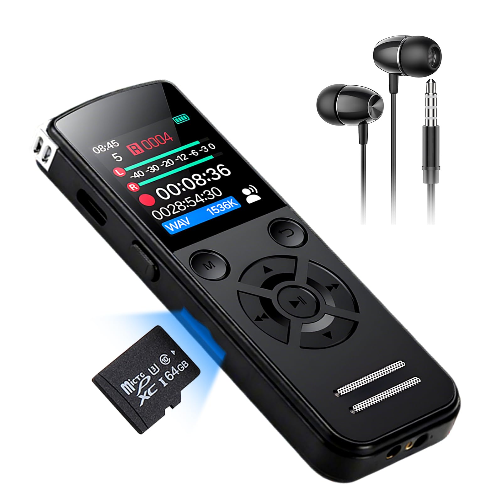 Mini enregistreur vocal 64 Go - Rechargeable par USB C - Idéal pour les réunions, les conférences, les interviews
