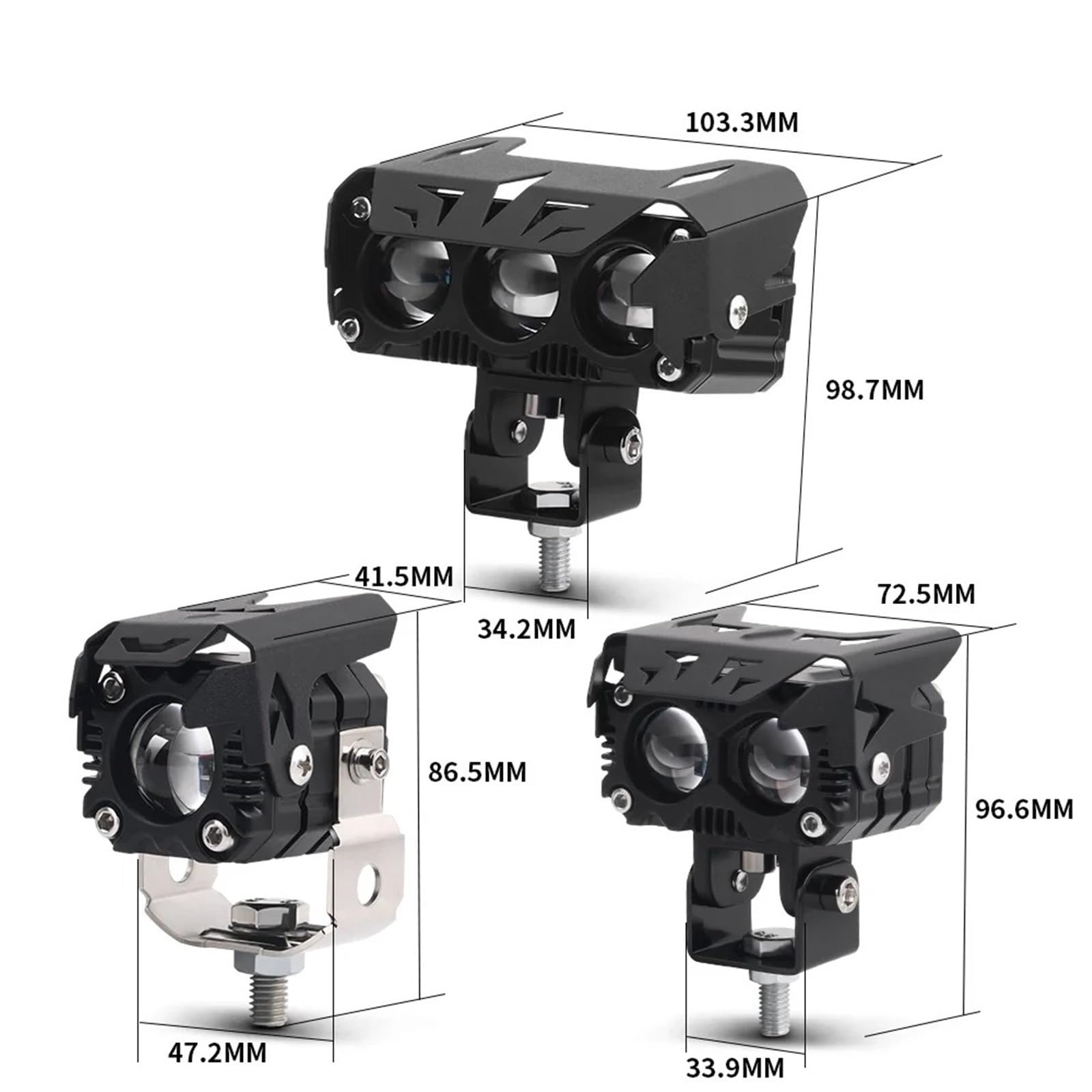 Moto Fari Stradali Spot Light Beam Per Luci Per Moto, Fari Esterni, Faretti, Doppio Colore, Tre Occhi, Lenti Binoculari Convesse, Accessori