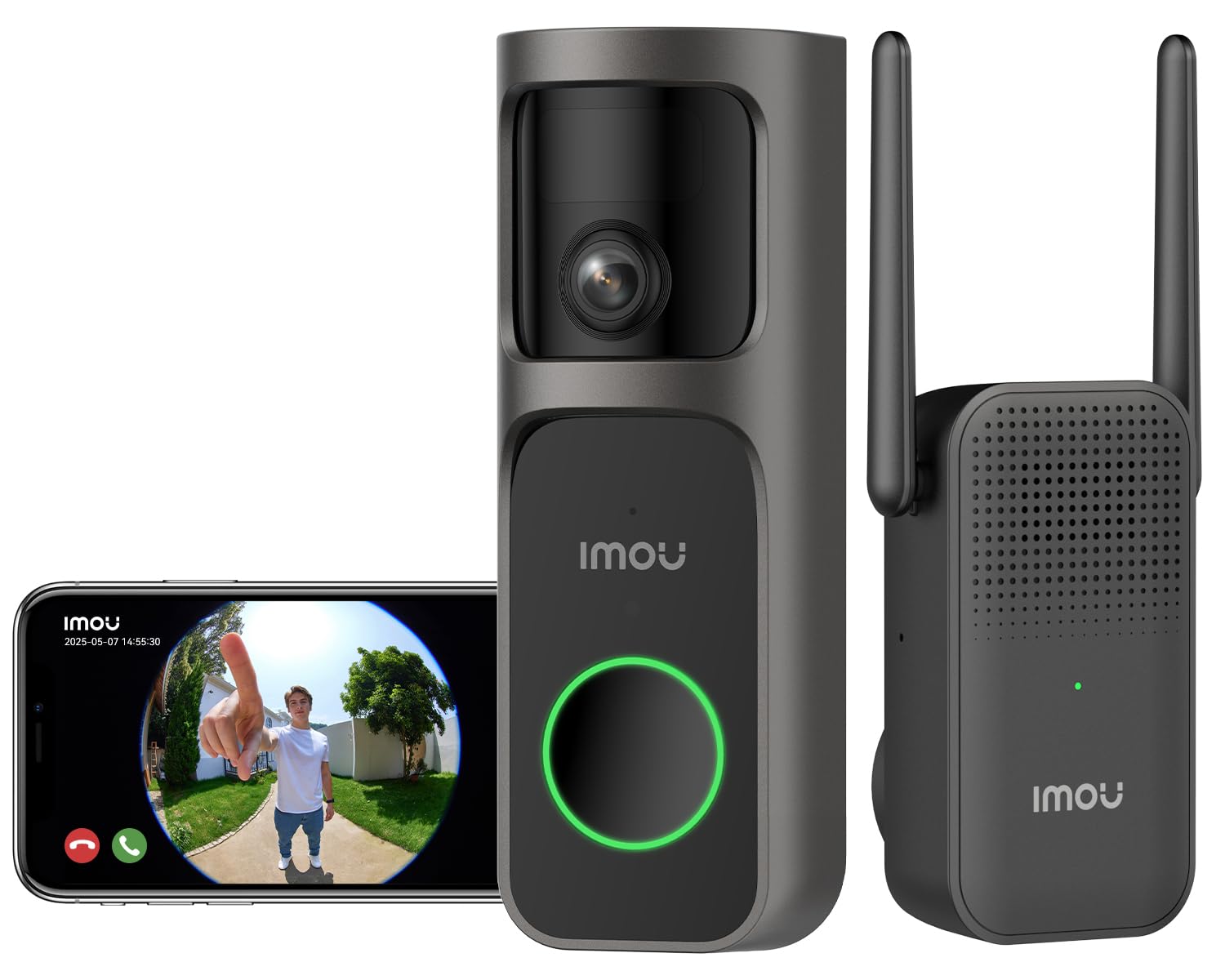 Imou 4MP Panoramic Doorbell DB3 KIT, Sonnette Vidéo 2K+ WiFi avec Carillon, Vision Nocturne 4MP 5m, Détection de Colis par AI Alerte App, Vue Panoramique de la Tête aux Pieds, Audio Bidirectionnel