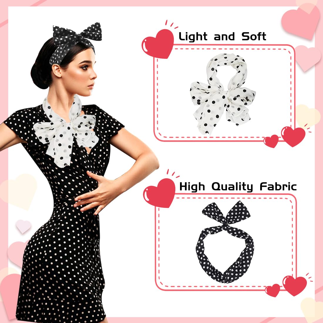 Set Accessori Anni 50 Donna | Fascia, Occhiali, Sciarpa, Orecchini E Guanti | Stile Vintage - Foto 4