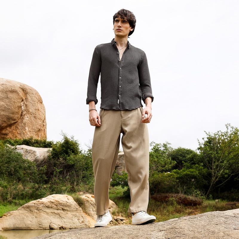 Image of CAHOOT Men's Solid Utility Shirt | Casual Wear | Spread Collar | Long Sleeve | Button Closure | Shirt Crafted with Comfort Fit for Everyday Wear