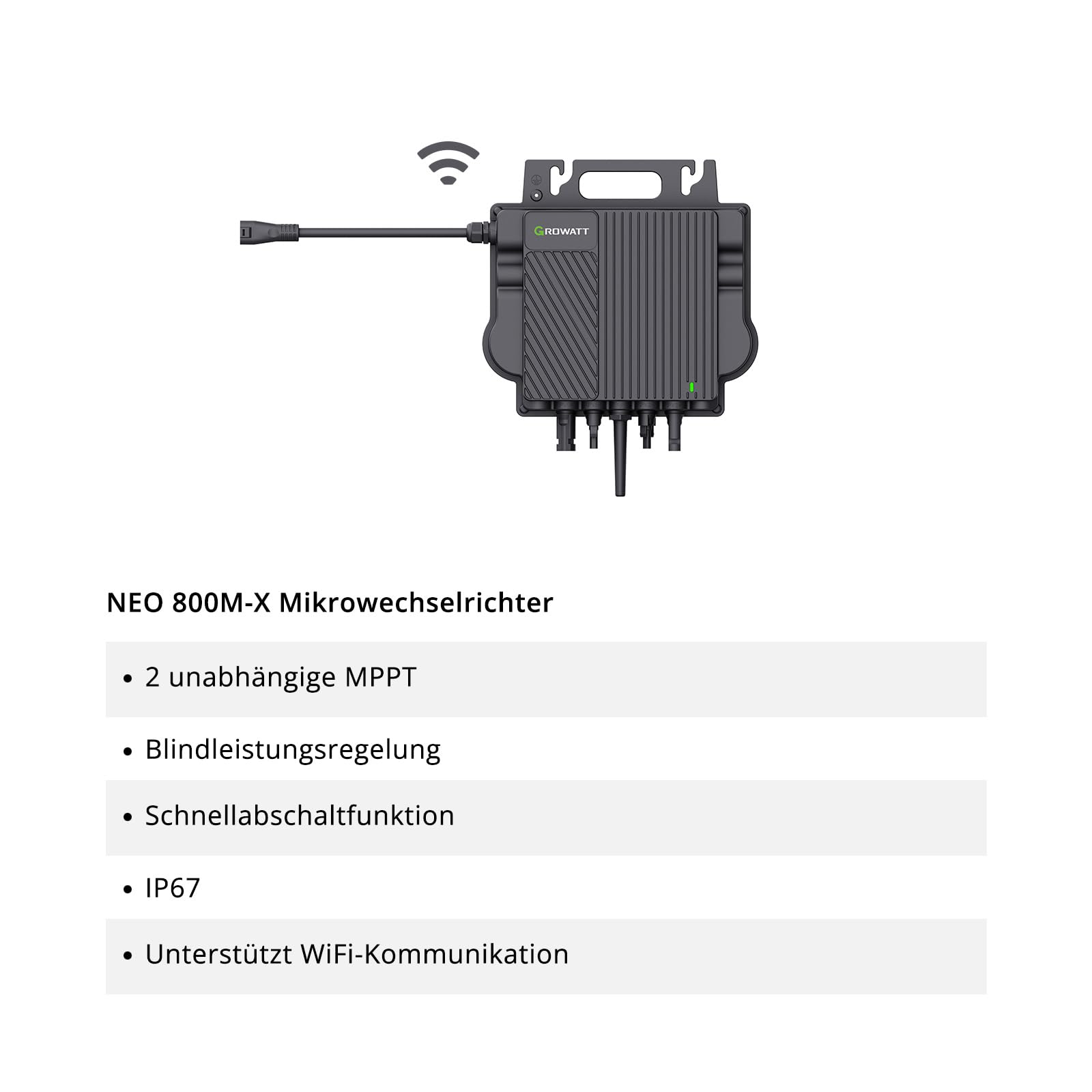 GROWATT NEO 800M-X Micro inverter, 800 W, 97,3% di efficienza, Dual MPPT, gestione APP, tipo III SPD (inverter da 800 W)