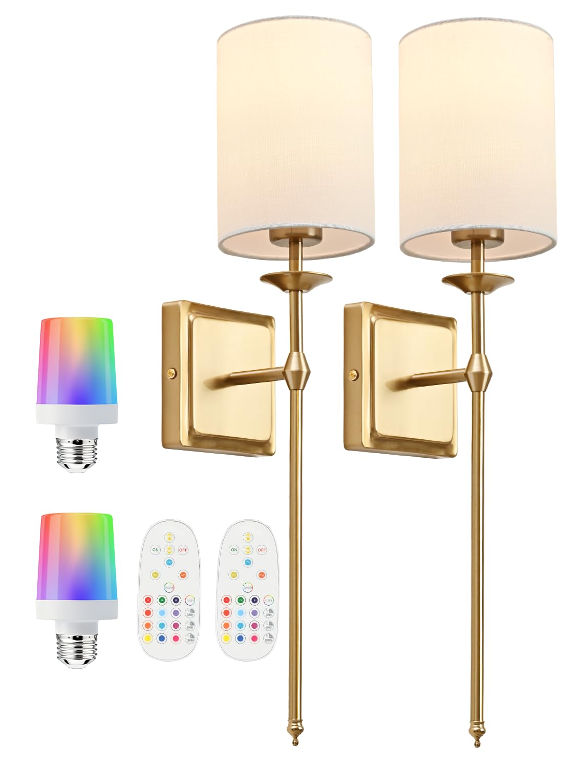 Battery Operated Wall Sconces Set of 2 Gold Sconces Wall Decor Cordless Wall Sconces with Remote 12 Colors Modes Rechargeable Wireless Wall Lights