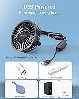 Vista 6 de TriPole Car Fan USB Powered - Powerful 3 Speed, Portable Cooling Clip Fan for Car Vent, Quiet Brushless Motor, 360 Degree Rotatable, Air Circulation