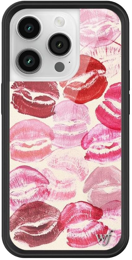 Wildflower Cases - Kensington Case, Compatible with Apple iPhone 14 Pro | Lipstains, Red, Pink, White, Collab, Trendy - Protective Black Bumper, 4ft Drop Test Certified, Women Owned Small Business
