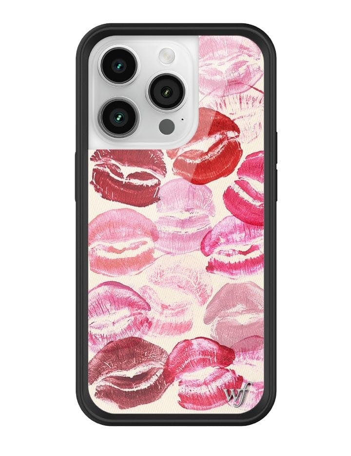 Wildflower Cases - Compatible with iPhone 14 Pro | Protective Black Bumper, 6.5ft Drop Test Certified, Women Owned Small Business | Aesthetic Kisses