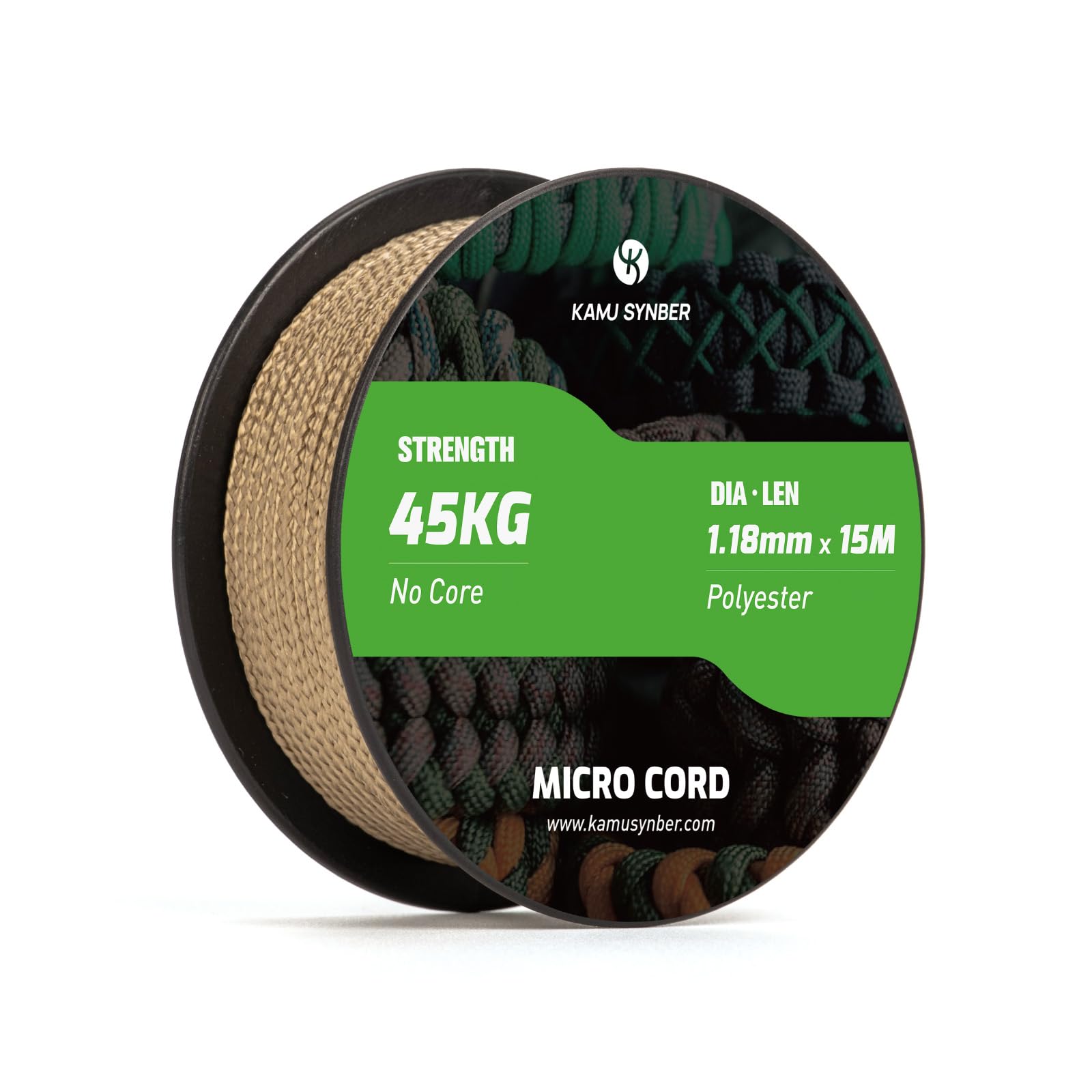 Kamu Synber Micro Cord 1.18mm Paracord Braided Rope 15m Spool for Bracelet, Crafting, Jewelry Making, Key Chains | Support 45kg | Tan