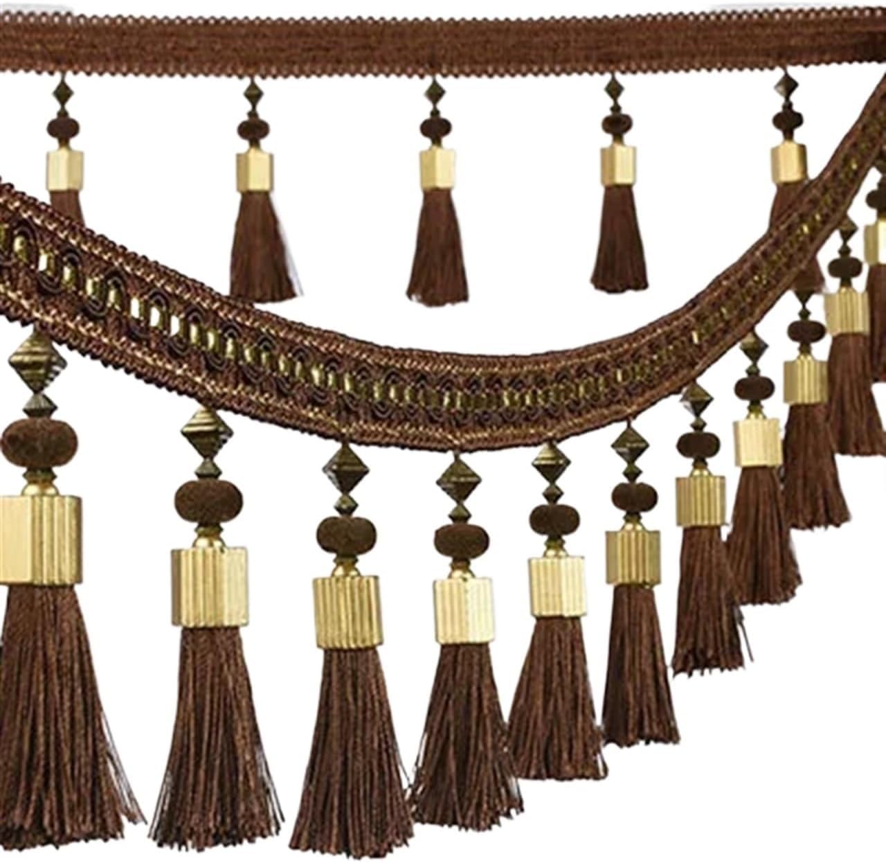 Dentelle à franges café 1m : passementerie fluide pour sublimer et les rideaux occultants