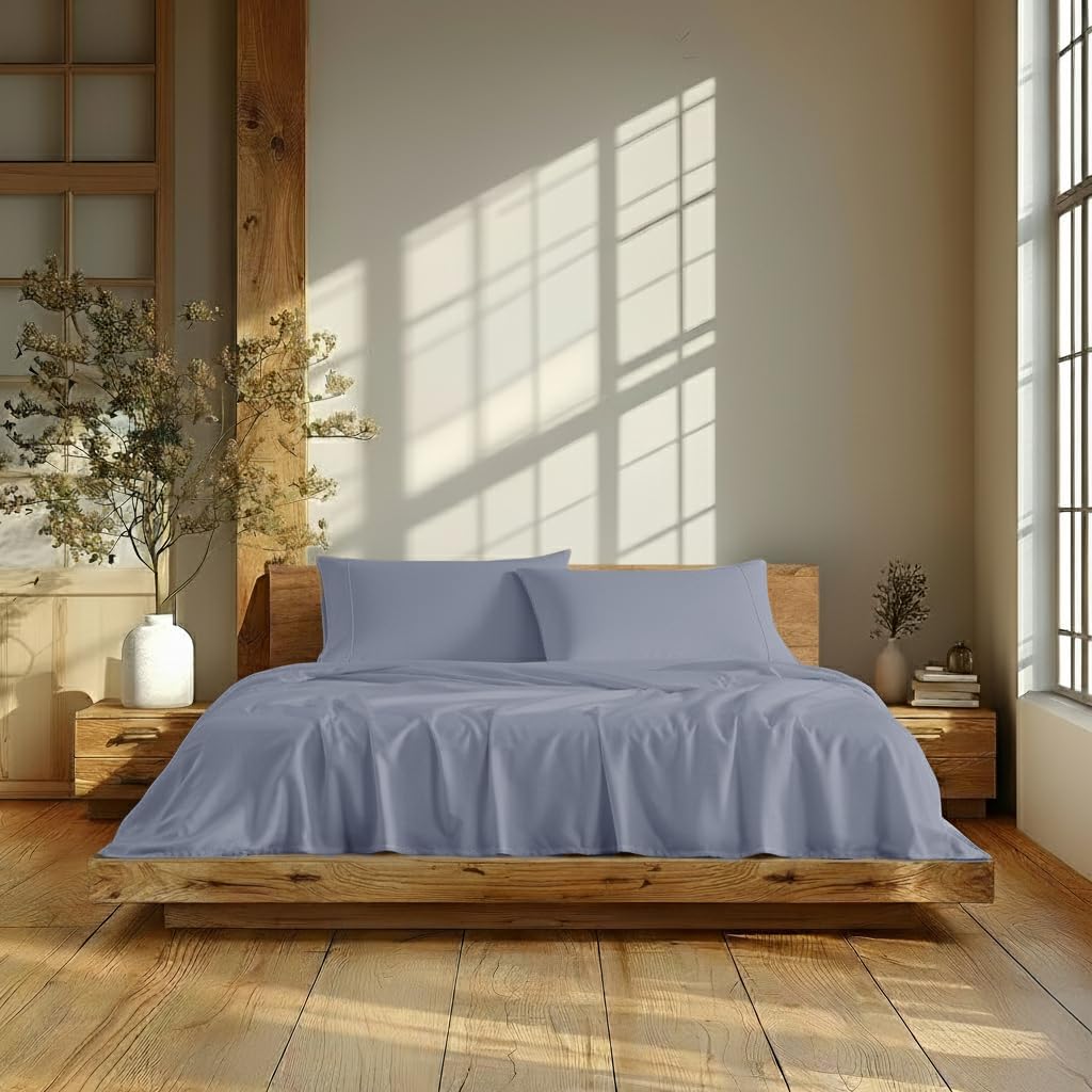 Linen Closet 4Pc 100% Organic Cotton Full Size Sheets Set, White, 300 Thread Count, Naturally Derived EarthColors, Deep Pocket Fitted Sheet (Up to 18"), Soft Bed Sheets Set, Juego De Sábanas Full