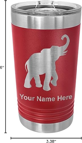 Miniatura 5 de LaserGram Vaso de pinta aislado al vacío de 16 onzas, elefante indio, grabado personalizado incluido (granate)