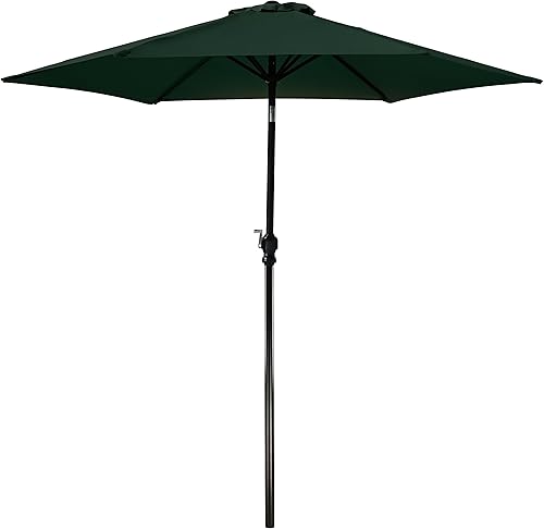 Elevon Paraguas a rayas de 9 pies para patio al aire libre con botón de inclinación y manivela, verde oscuro