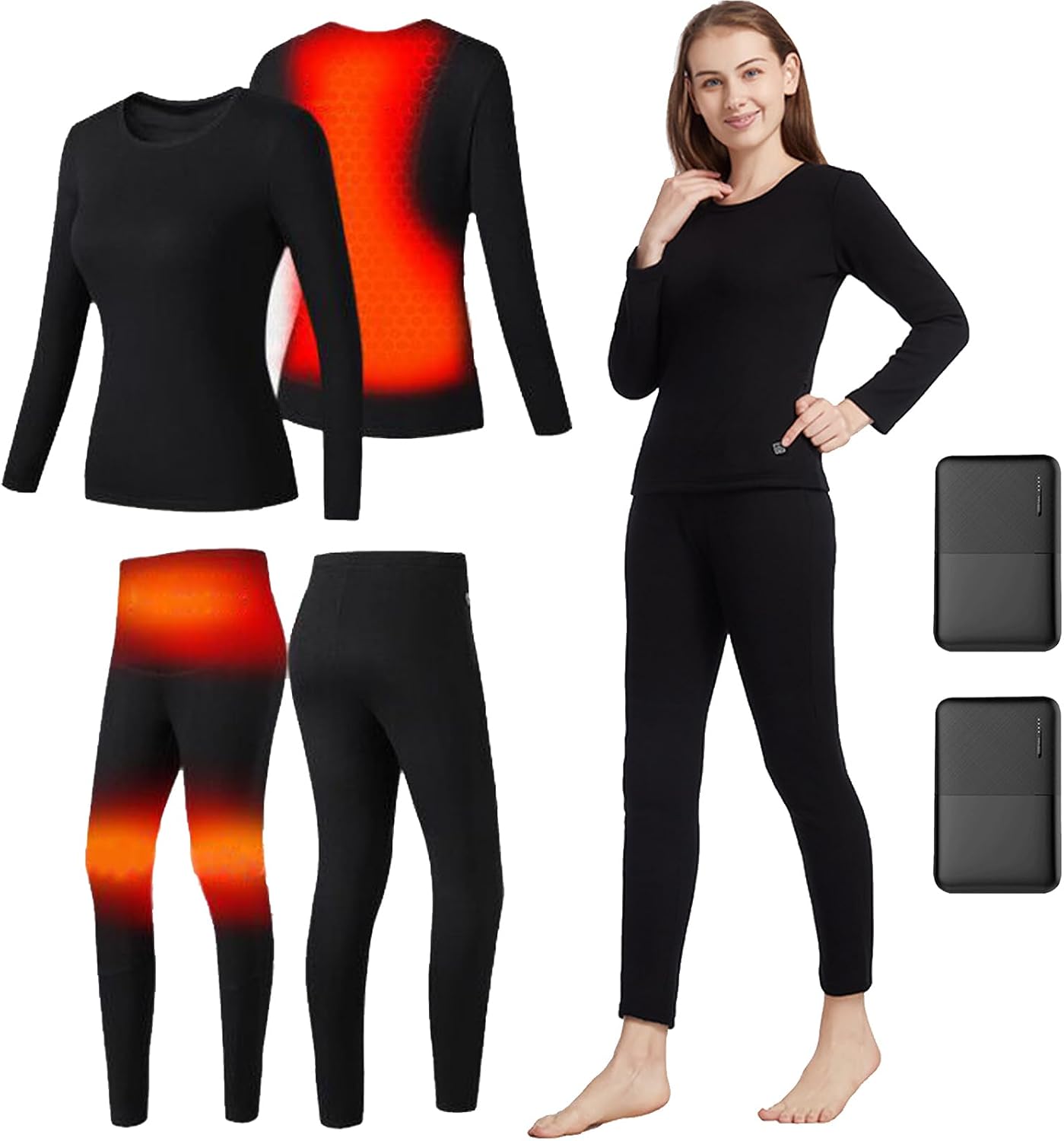 Electric Heated Thermal Underwear Set for Women Smart USB Battery Heated Underwear Shirt Pants 3-Level Temperature