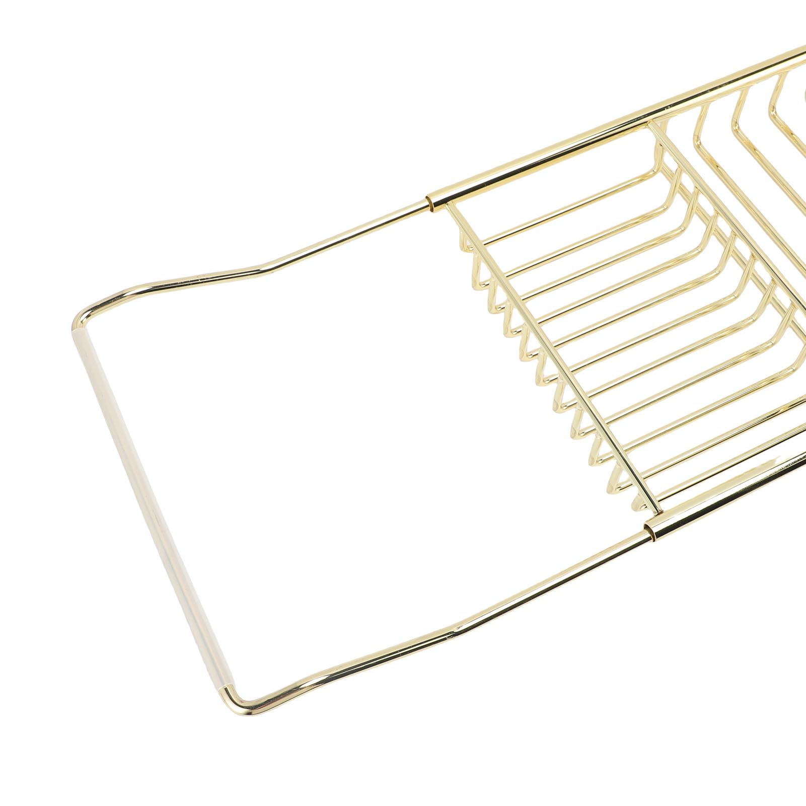 LiebeWH Bandeja para Bañera Bandeja para Bañera Expandible de Acero Inoxidable de 63,5 a 97,5 Cm Estante Ajustable para Champú Bolas de Baño Organizador de Baño Moderno para Adultos (Gold)