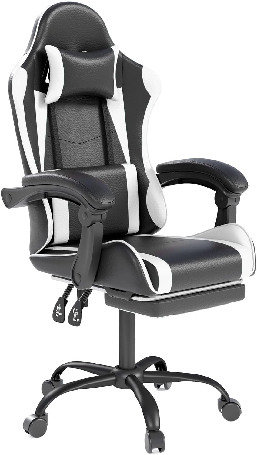 OSMOTORHOME Ergonomic Gaming Chair with Headrest Lumbar Support, Racing Style High Back Recliner, Adjustable Faux Leather Office Chair White
