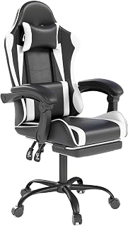 OSMOTORHOME Ergonomic Gaming Chair with Headrest Lumbar Support, Racing Style High Back Recliner, Adjustable Faux Leather Office Chair White