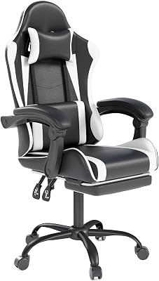 OS MOTOR Gaming Chair with Headrest and Lumbar Support, Ergonomic High Back Office Chair, Racing Style Executive Computer Desk Chair, Leather Adjustable Swivel Task Chair for Home Office (White)