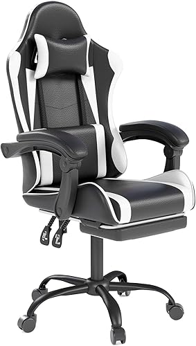 Gaming Chair with Headrest and Lumbar Support, Ergonomic High Back Office Chair, Racing Style Executive Computer Desk Chair, Leather Adjustable