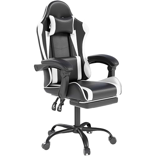 OS MOTOR Gaming Chair with Headrest and Footrest for Home Office, White