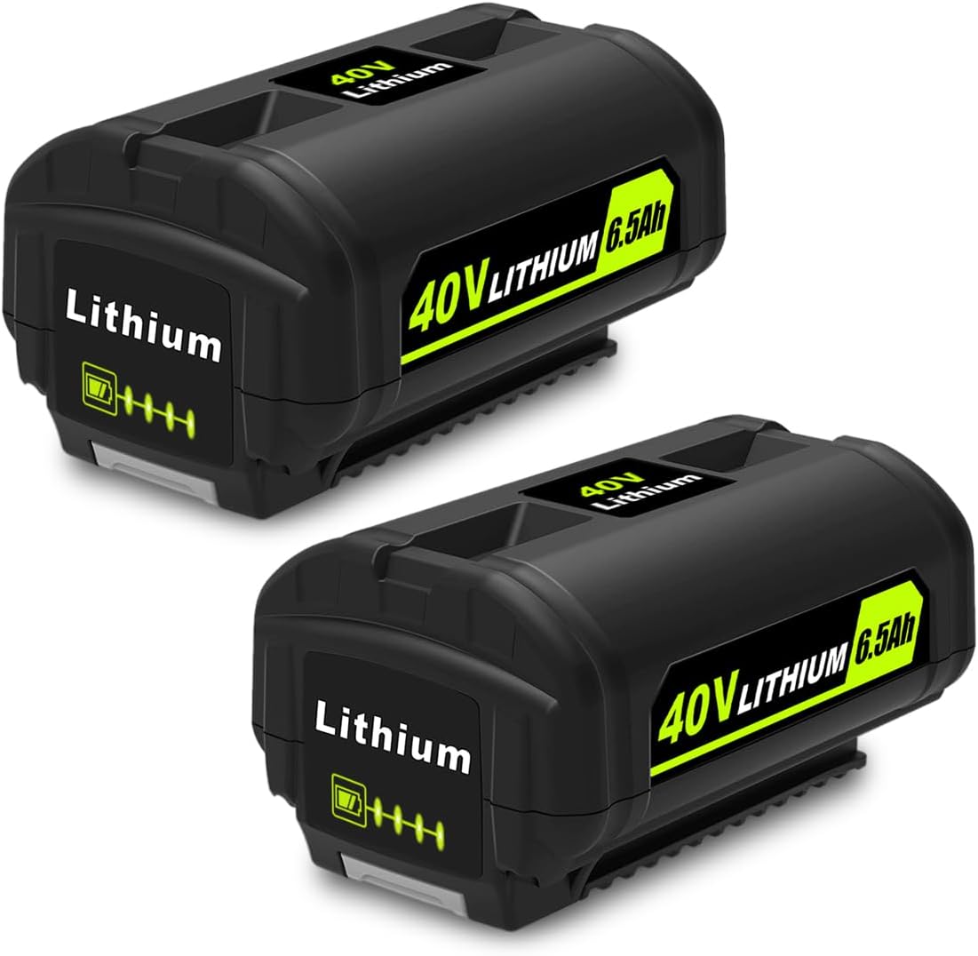 2 Pack 6.5Ah 40V Lithium Ion Battery and Dual Charger for Ryobi 40V 6Ah 5Ah 4Ah 3Ah 2Ah Battery and Charger Combo Kit OP4060A1 OP4050A OP4040 OP401 40V Dual Charger