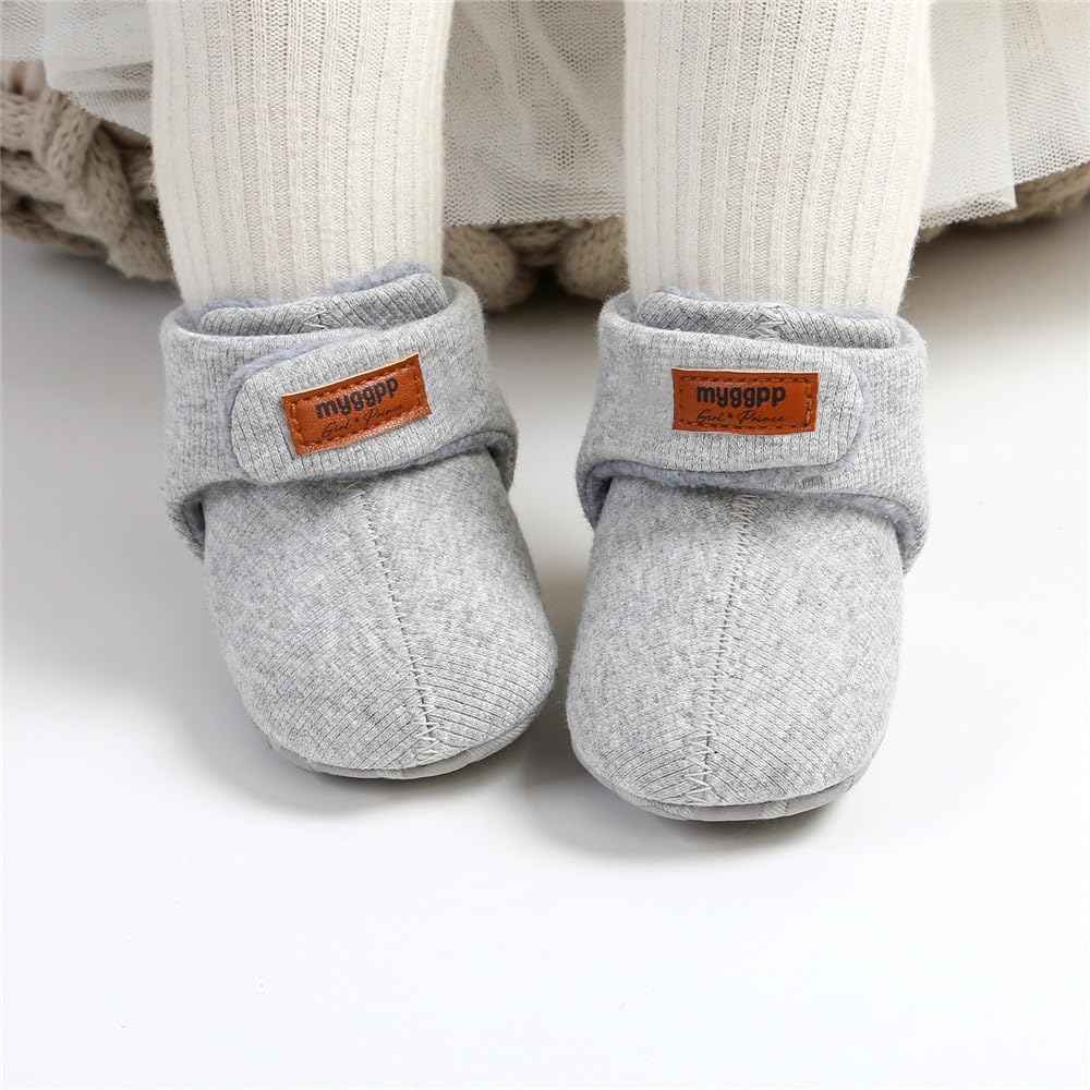 Ohwawadi Baby Booties Infant Baby Boys Girls Slippers Warm Dress Shoes Soft Newborn Crib Sock Shoes Grey 0-6 Months