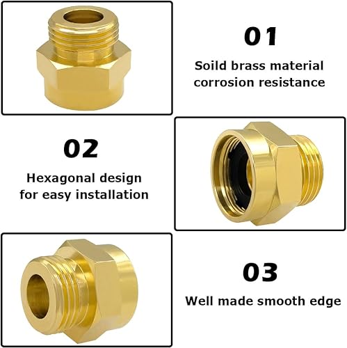 Miniatura 4 de Hooshing Adaptador de babero para manguera de jardín de 1-116 pulgadas, rosca fina hembra a rosca macho de 34 GHT, compatible con mangueras de la