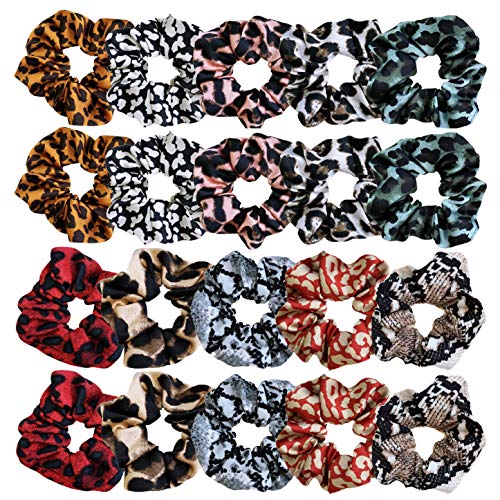 YAKA 20Pcs Leopard Grain Velvet Hair Scrunchies Elastic Hair Bands Scrunchies Hair Ties for Women and Girls Hair Accessories Ten different designs of hair ties