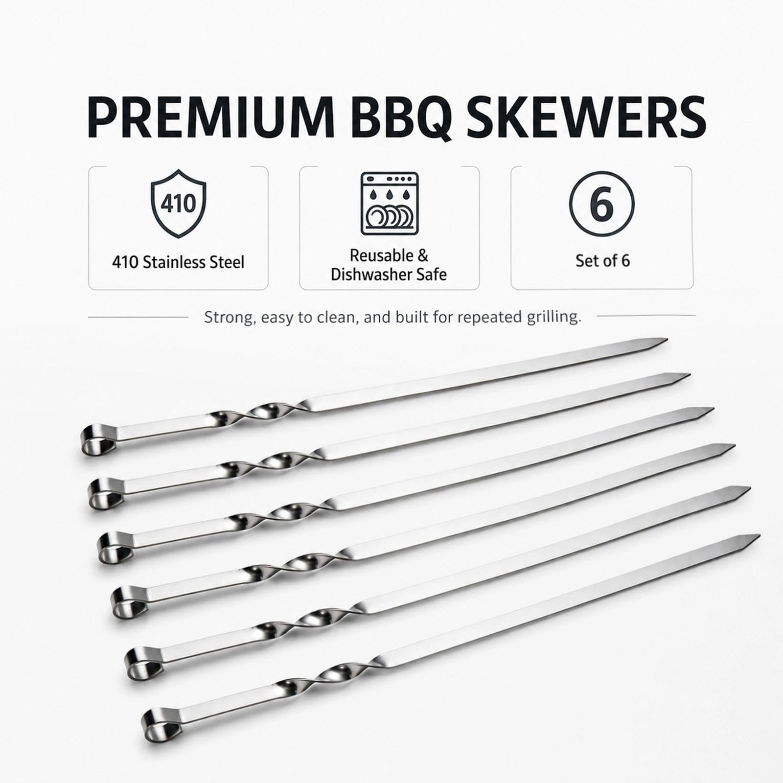 IMEEA Brochetas de acero inoxidable extra largas, 55 cm de ancho, hoja plana, de metal, para barbacoa, barbacoa, brochetas anchas, reutilizables para parrilla, juego de 6