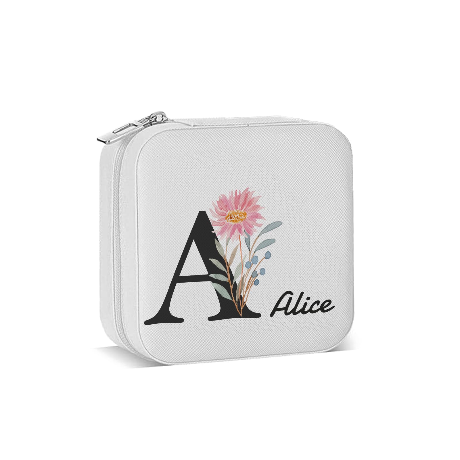 CCDZDZ Personalized Jewelry Box with Initial and Name and Flower Custom Travel Leather Jewelry Organizer Box for Women Maid of Honor Gifts Birthday