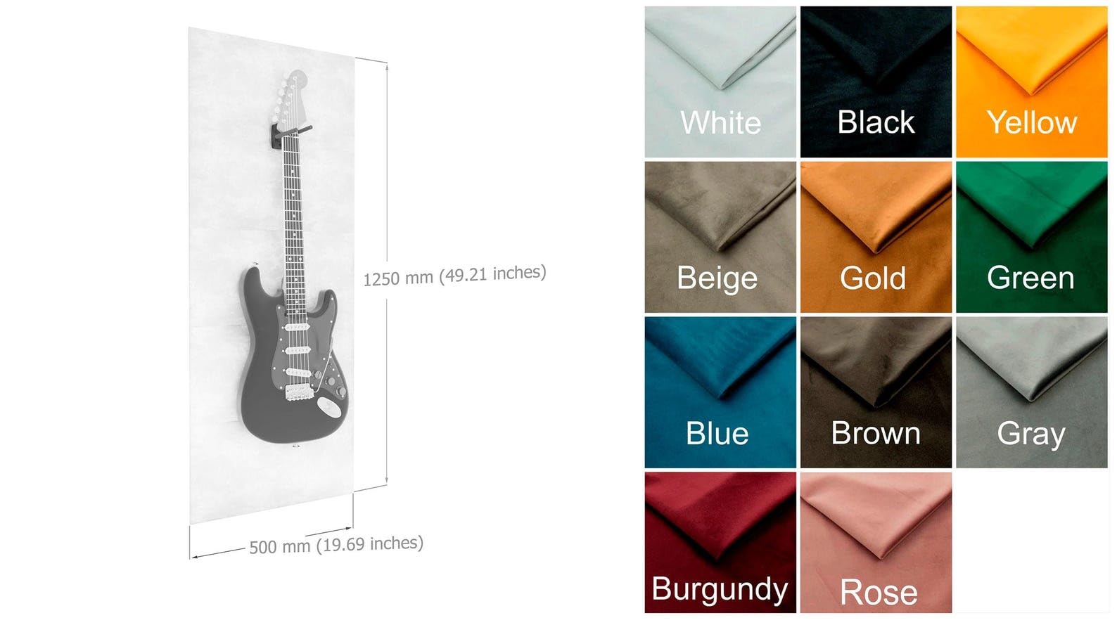 Uchwyt ścienny do gitary z panelami akustycznymi - dźwiękochłonny wyświetlacz ścienny do gitar elektrycznych - pasuje do Gibson, Fender, PRS, Ibanez - zestaw akustyczny z aksamitną pianką z wieszakiem
