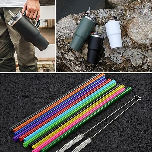14 Pack Replacement Straws for 40 oz Stanley Adventure Travel Tumbler Cup, Reusable Straws Colored Plastic Straws with Cleaning Brush, Compatible with 40oz 30oz 20oz 14oz Stanley Water Jug, 12inch - Thumbnail 4