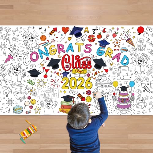 Image of Graduation Giant Coloring Tablecloth,Kindergarten Graduation Gifts - 72x30 Inches, Paper Coloring Banner Games Activities Gifts Party Decorations for 5th Grade Preschool