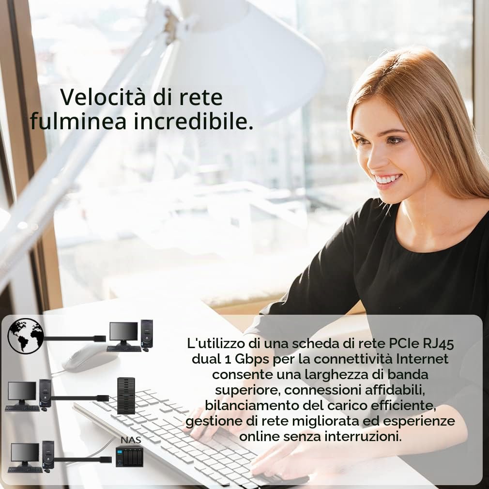 Scheda Ethernet Gigabit PCIe a doppia porta - Intel 82575&82576, 2 porte RJ45, adattatore PCI Express 1000M, supporto PXE e Low-Profile - Compatibile con Windows/Windows Server/Linux/FreeBSD/DOS