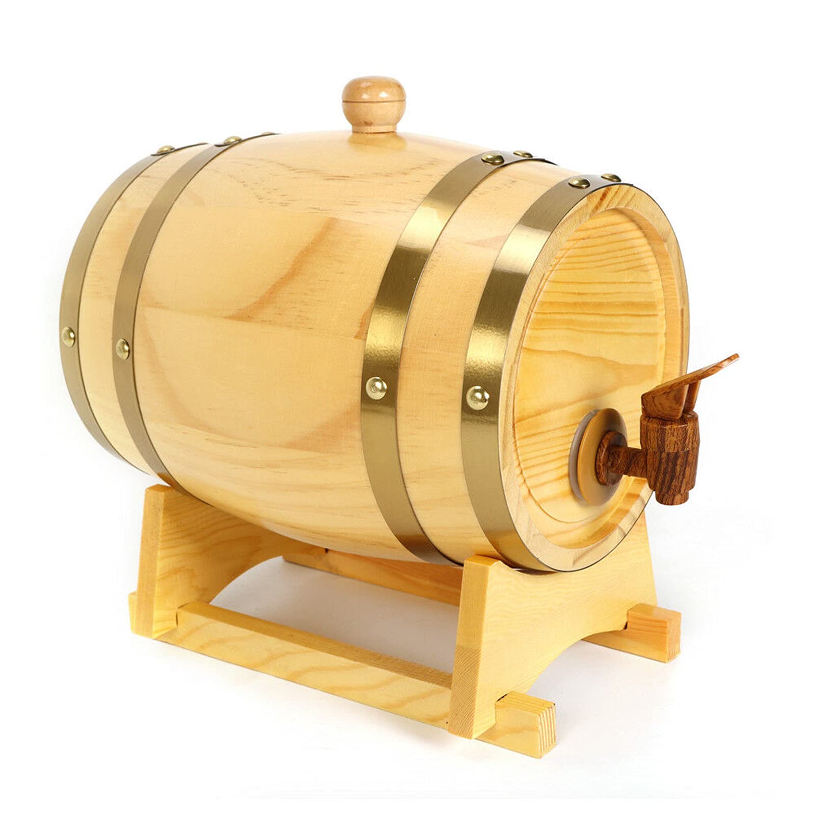 Futchoy 5L Kiefer Holzfass Wein Spirituosen Fass Port Schnaps Holz Weinfässer Mit Ständer Sterilem Aluminiumfolien-Liner, Einfach Zu Dosierender Holzhahn Kiefernholz