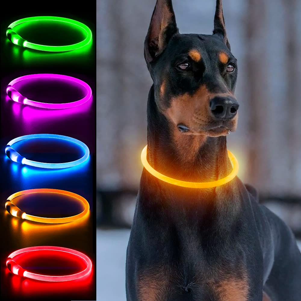 Collares de perro iluminados, collar de perro multicolor recargable por USB Dlitk LED, 1 unidad, collar brillante de TPU tamaño cortable para perros, collar de perro con luz para perros grandes,