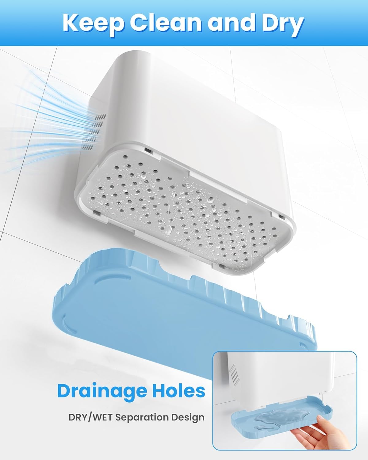 5 Slots Detachable Toothbrush Holder Set - for Bathroom Countertop, White and Blue - Image 3