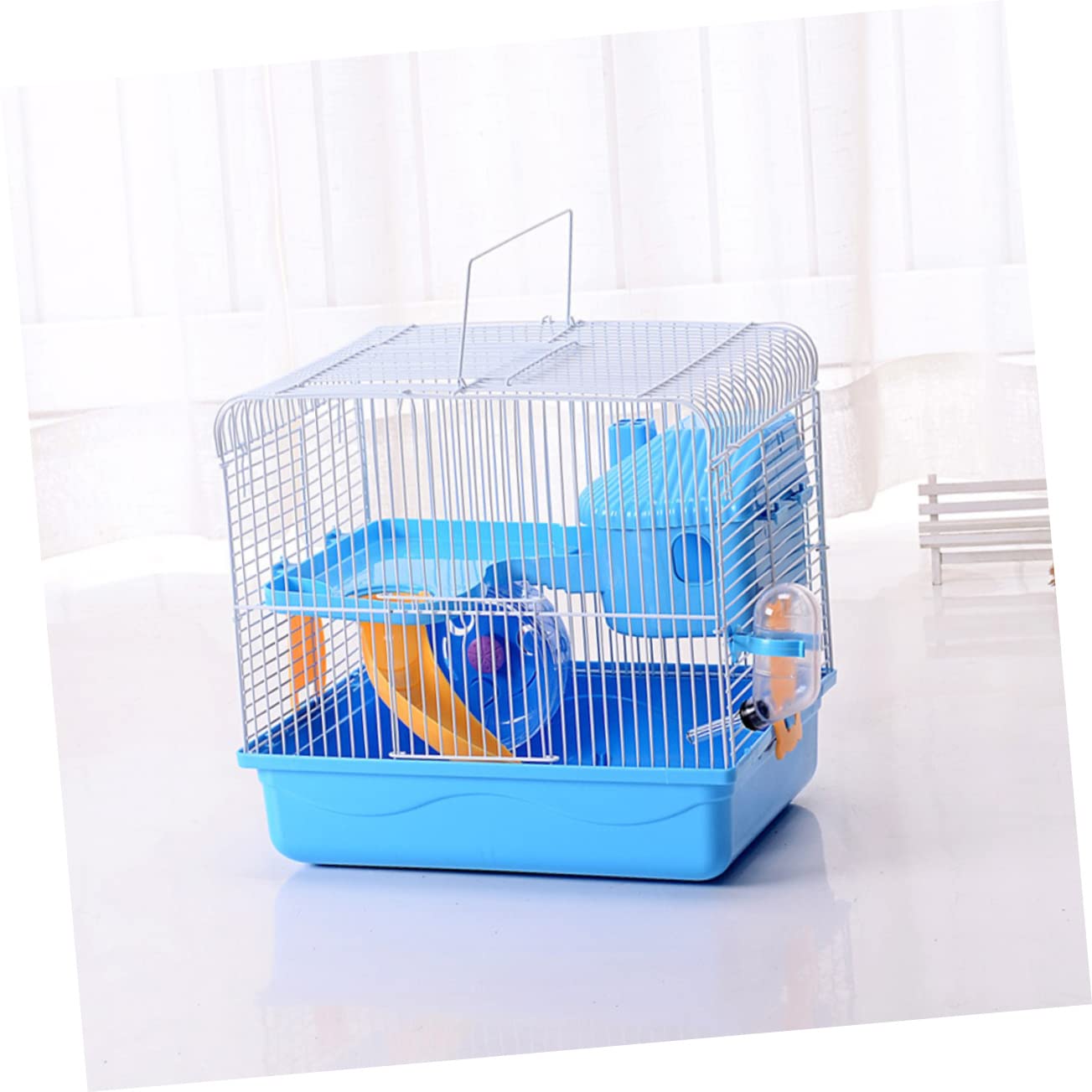 Doppelwandiger Hamsterkäfig für Hamster und Chinchillas Blau | Tragbares Kleintierhaus, Leicht zu Reinigen, mit Laufrad und Auslaufsicherer Trinkflasche