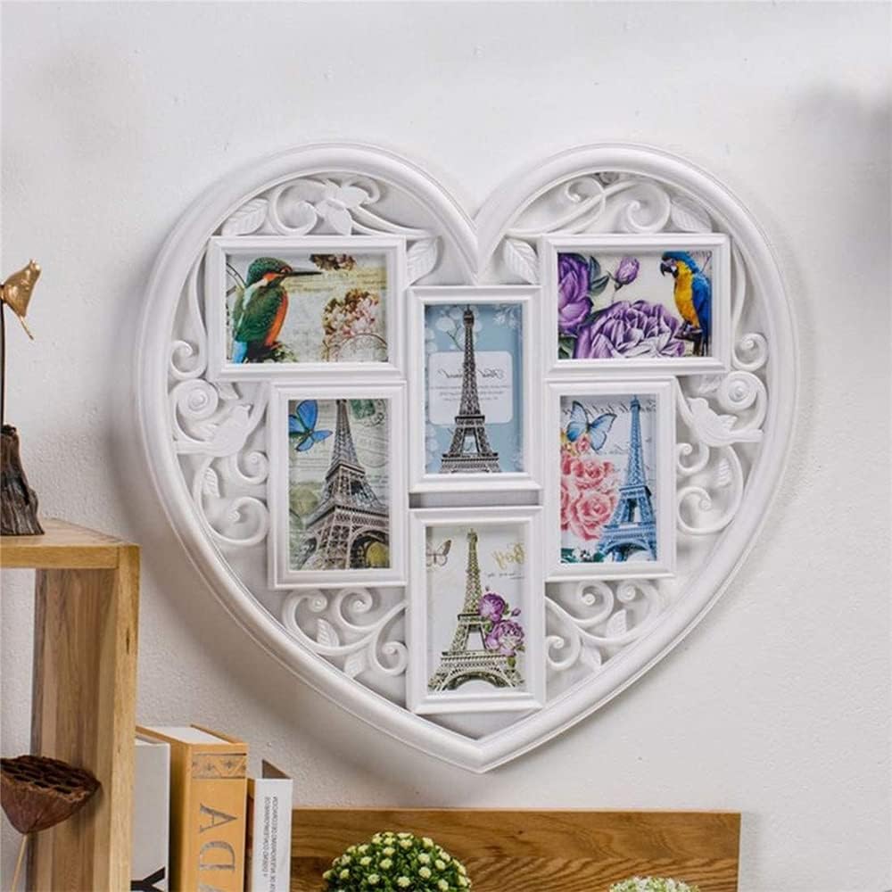 Heart Shaped Big White Hanging Collage Photo Frame Wedding Or Lovers Gift Home Decoration Multi 6 Photos