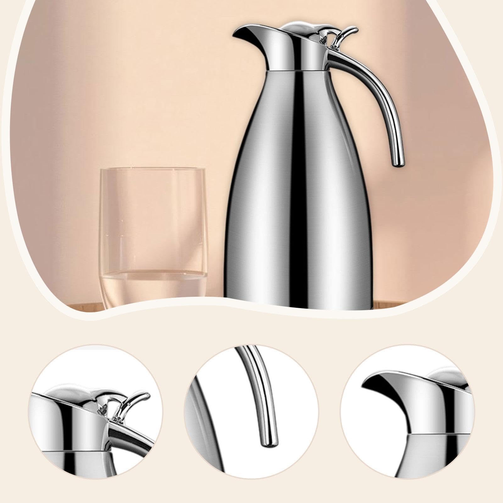 Carafe Isotherme Verseuse Thermique Cruche à Boissons et Pot à Café En Acier Inoxydable Antirouille avec Couvercle Étanche Adapté pour L'Hôtellerie E, 2 L