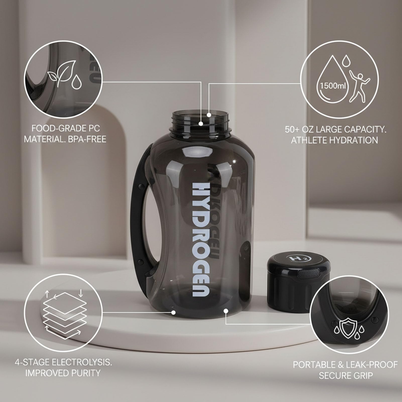 SIXRUN Generador de Agua de Hidrógeno Potente Ionizador 1600PPB para Atletas y Entusiastas del Fitness Capacidad de 1500ml