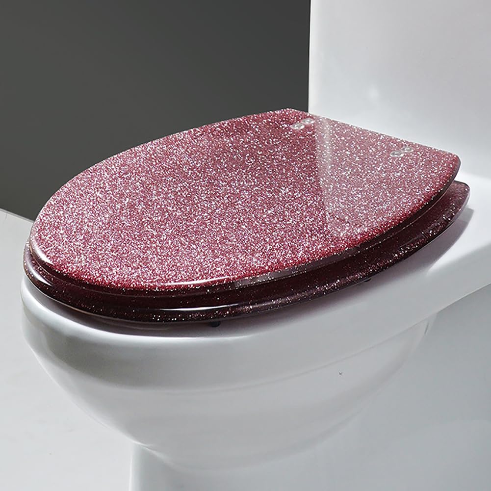 Ldhsjh Pink Oval Glitter Toilet Seat, 11.5 Variable Hinge Non, Lightweight, Durable, Portable, User-Friendly, Compact, Adjustable, Slip