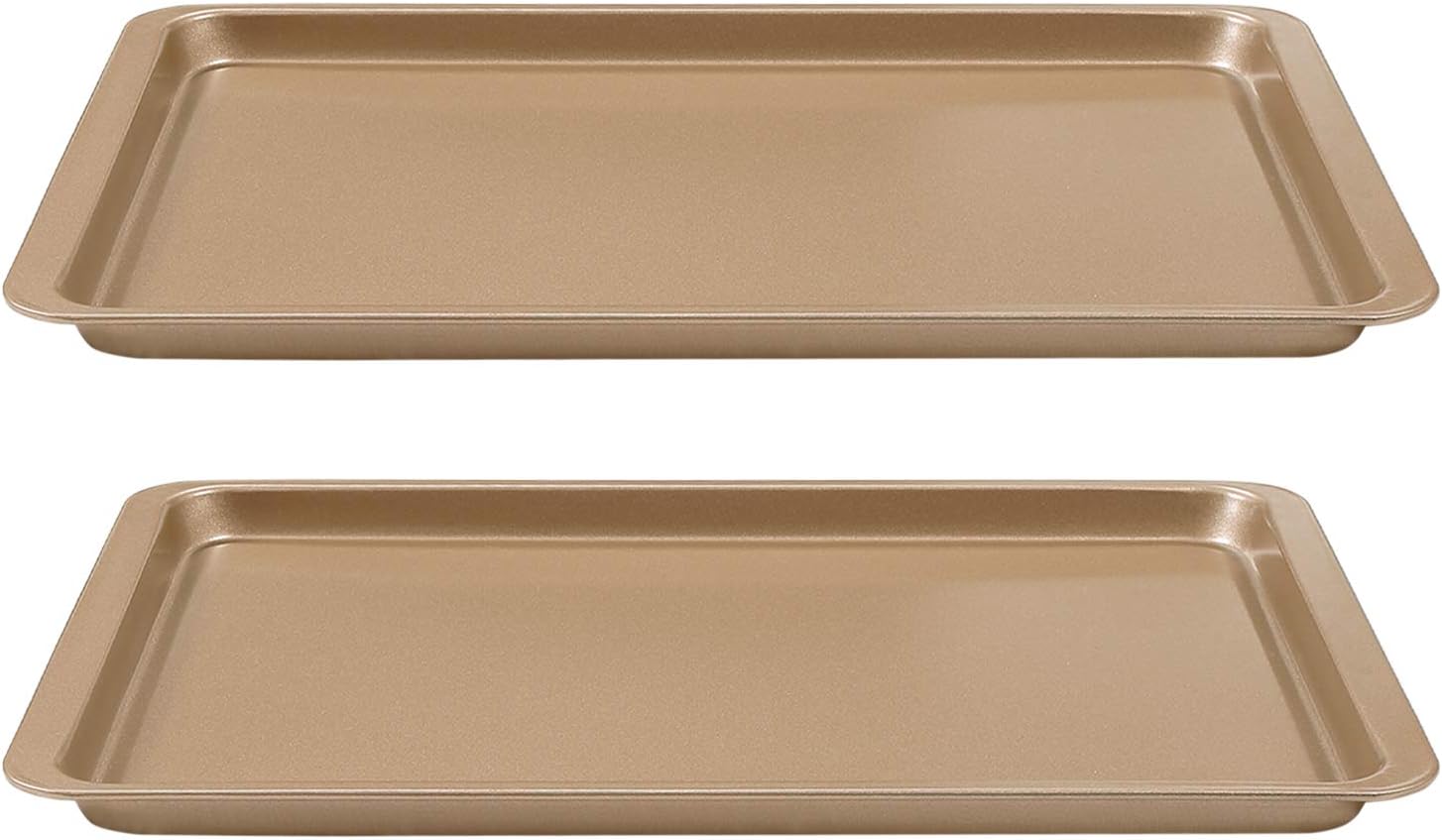 Baking Tray Set Non-Stick Oven Tray Baking Roasting Tin Carbon Steel Baking Sheet Pan Set of 2 Dishwasher Safe, Rose Gold, 37x25cm