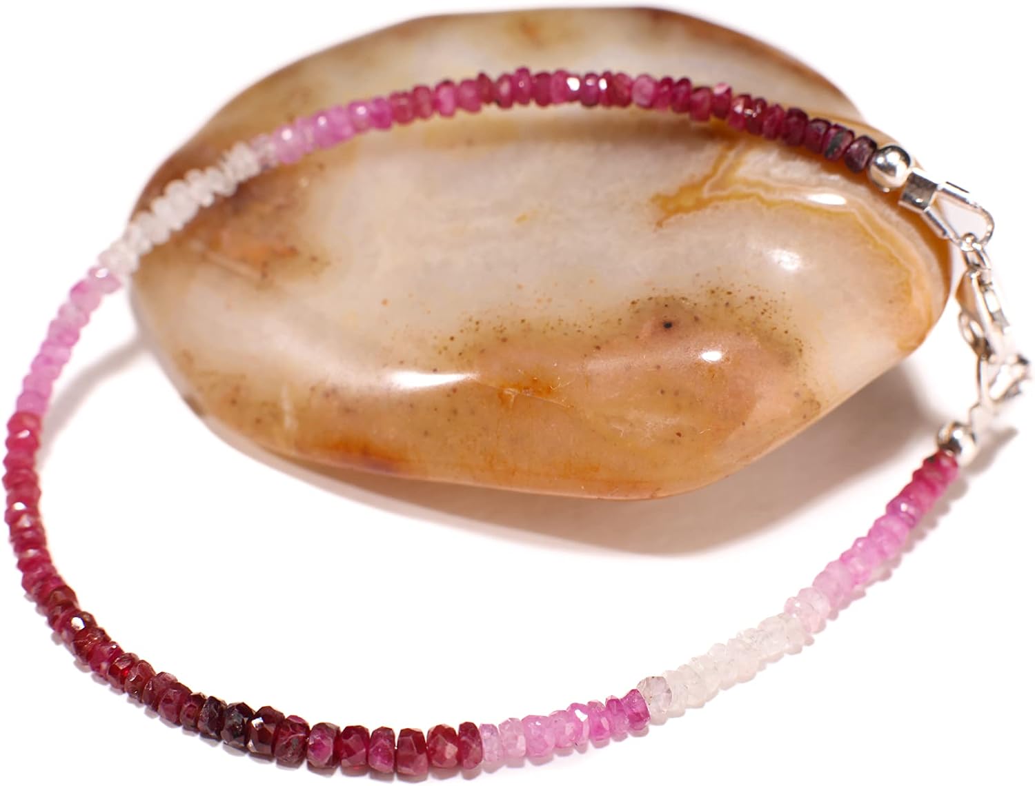 Ombre Ruby Faceted Rondelle 3mm Bracelet in 925 Sterling Silver Clasp, AAA Quality Natural Precious gift for her
