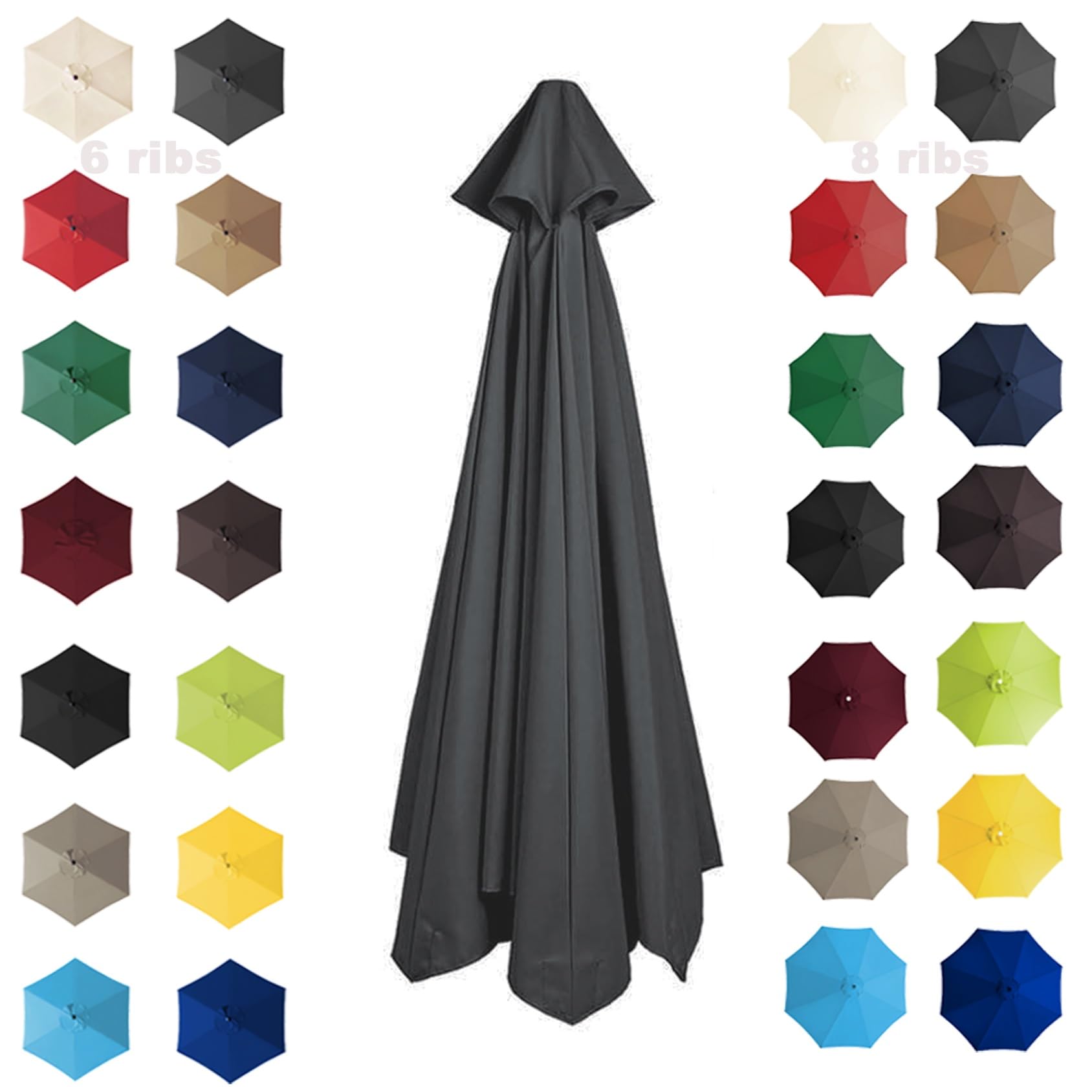 200cm 2.7M 300cm Parasol Umbrella Replacement Cover 6 Arms/8 Arms Cantilever Parasol Top Fabric Cover Replacement Cloth Anti-ultraviolet｜Waterproof｜Breathable(Color:Gray,Size:8 ribs-2.7m(8.8ft))