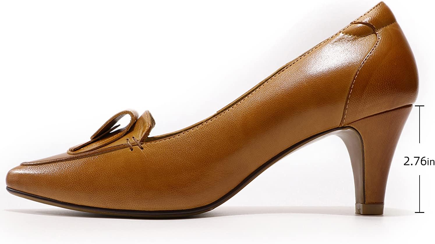 Mona flying Womens Leather Comfortable Pointed Toe Pumps 7cm High Heels Dressy Casual Office Work Shoes for Ladies