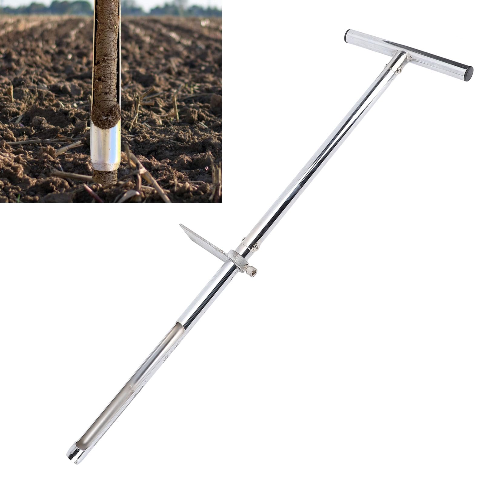 Asixxsix Sonda campionatrice per Terreni in Acciaio Inox, sonda Professionale per Campioni di Terreno con Impugnatura a T e Pedale, Facile prelievo di Campioni di Terreno