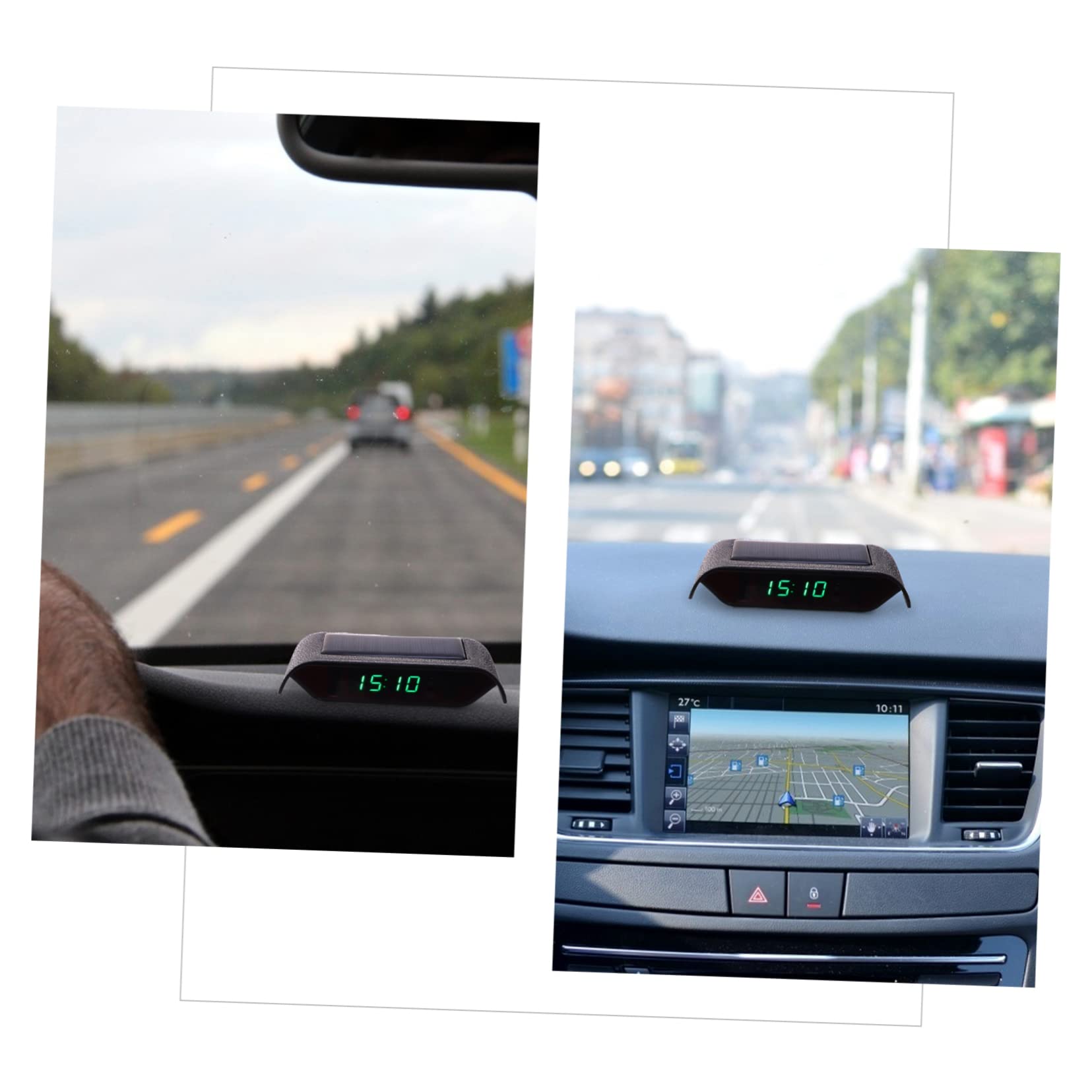 Mobestech 2piezas Reloj De Coche Electrónico Solar Luminoso Sensor De Vibración Alta Precisión Muestra Hora Fecha y Temperatura Para Vehículos y Oficinas